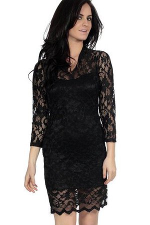 Gekerbter Ausschnitt 3 /4 länge Ärmeln normale Taille Spitze mini Cocktailkleid mit Bordüre - Bild 1