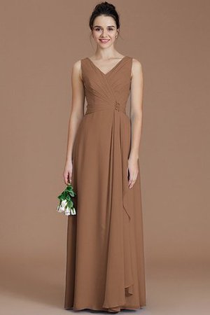 Gerüschtes V-Ausschnitt Bodenlanges Brautjungfernkleid aus Chiffon ohne Ärmeln - Bild 9
