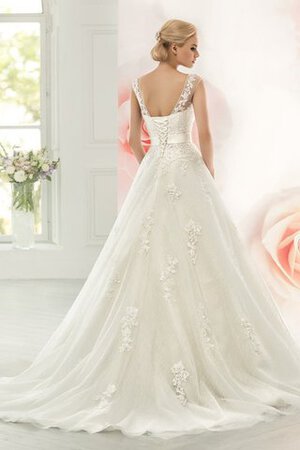 Abito da Sposa A Terra con Applique in Tulle A-Line Senza Maniche in pizzo - Foto 3