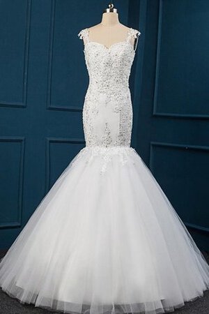 Perlenbesetztes Spitze Ärmellos natürliche Taile Meerjungfrau Stil Brautkleid mit Bordüre - Bild 1