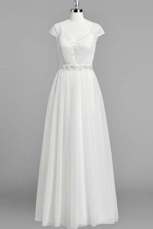 Robe de mariée avec manche courte en plage de col en v avec chiffon ligne a - Photo 1