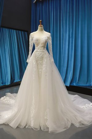 Robe de mariée avec manche longue encolure ronde élégant textile en tulle luxueux - Photo 1