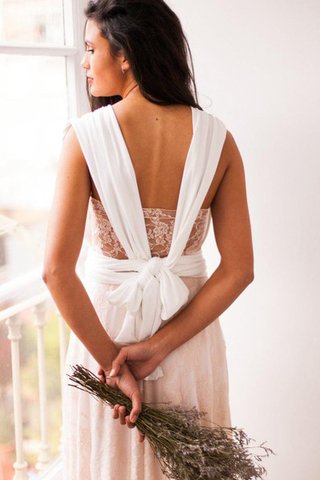 Vestido de Dama de Honor de Corte-A en Encaje de Plisado de Cola Barriba de Encaje Adorno - Foto 2