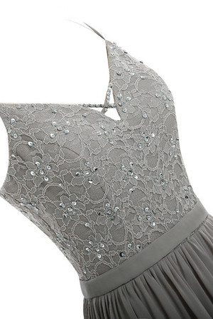 Chiffon natürliche Taile Perlenbesetztes formelles schlichtes Abendkleid mit Bordüre - Bild 5