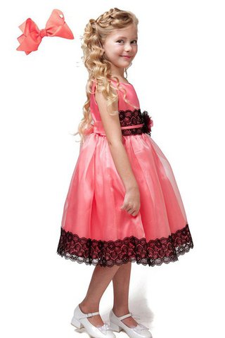 Robe de cortège enfant avec fleurs ligne a manche nulle avec décoration dentelle - Photo 2
