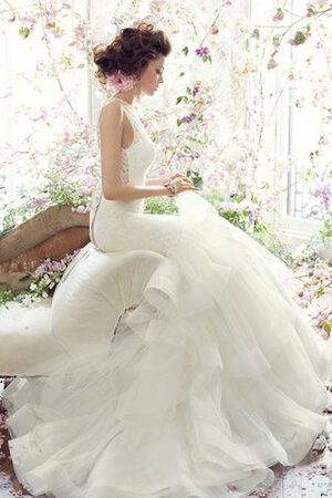 Abito da Sposa decorato in Pizzo conservatore in Tulle Senza Maniche Naturale - Foto 5