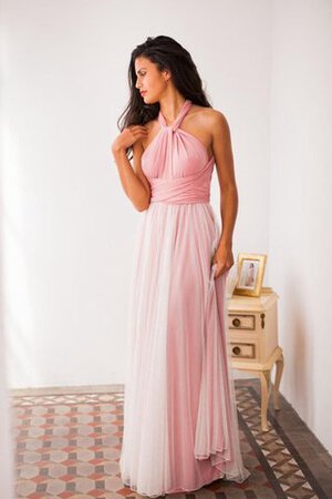 Chiffon hoher Kragen a linie plissiertes schlichtes extravagantes Brautjungfernkleid - Bild 5