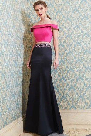Ärmellos Satin Schulterfreier Ausschnitt Anständiges Abendkleid mit Perlen - Bild 5