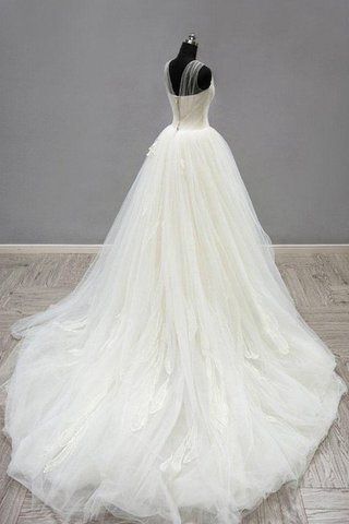 V-Ausschnitt Duchesse-Linie Ärmellos bodenlanges wadenlanges Brautkleid mit Bordüre - Bild 2