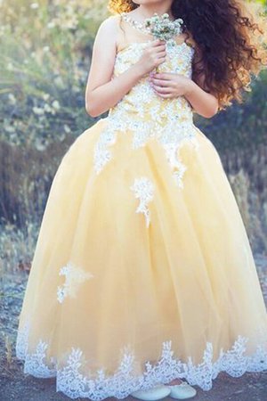 Robe de cortège enfant naturel jusqu'au sol appliques en tulle au niveau de cou - Photo 2