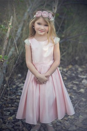 Robe de cortège enfant plissé naturel a-ligne avec perle en satin - Photo 2