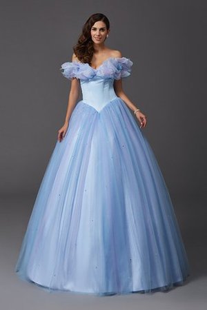 Robe de quinceanera naturel longue d'epaule ecrite manche nulle avec perle - Photo 3