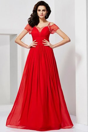 Robe de soirée longue avec chiffon avec perle avec zip bretelles spaghetti - Photo 1