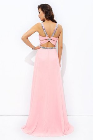 Robe de soirée en chiffon avec perle jusqu'au sol a-ligne avec sans manches - Photo 2