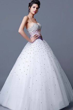 Perlenbesetztes geschichtes Tüll Duchesse-Linie Herz-Ausschnitt bodenlanges Jugendweihekleid - Bild 4
