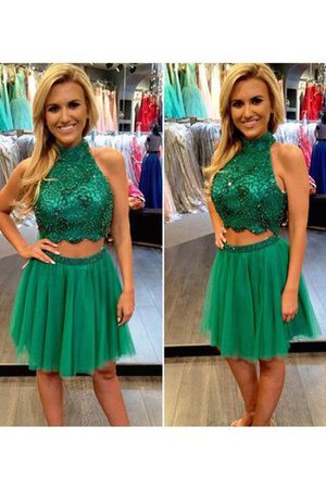 Perlenbesetztes Tüll Prinzessin Normale Taille Abschlusskleid mit Hohem Kragen - Bild 1