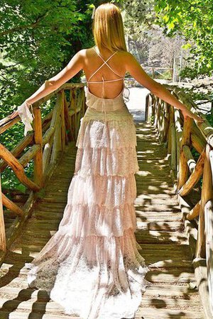 Vestido de Novia de Corte-A de Encaje Adorno de Cola Barriba de Escalonado de Sin mangas - Foto 1