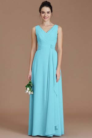 Gerüschtes V-Ausschnitt Bodenlanges Brautjungfernkleid aus Chiffon ohne Ärmeln - Bild 8