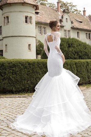 Robe de mariée naturel longueur au ras du sol avec manche longue trou de serrure col en bateau - Photo 3