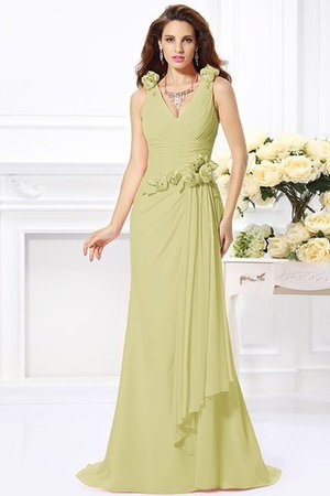 Robe demoiselle d'honneur naturel longue avec fleurs manche nulle de col en v - Photo 8