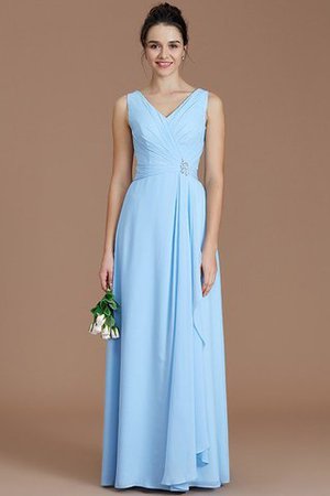 Gerüschtes V-Ausschnitt Bodenlanges Brautjungfernkleid aus Chiffon ohne Ärmeln - Bild 23