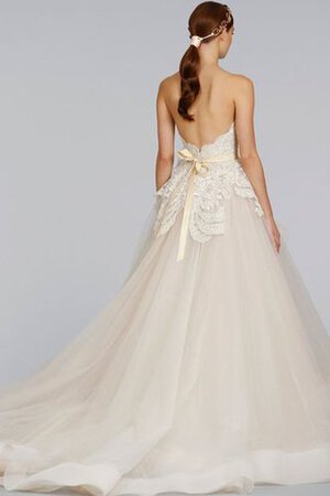 Abito da Sposa A Terra con Nastro con Fusciacca in pizzo in Tulle Schiena Nuda - Foto 3