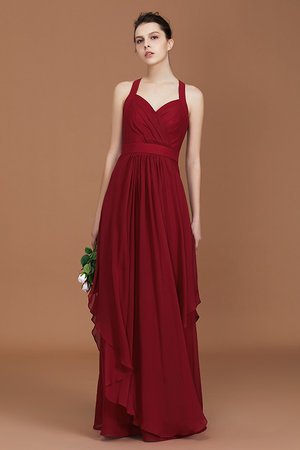 A-Line Gerüschtes Gewinnend Bodenlanges Brautjungfernkleid aus Chiffon - Bild 1