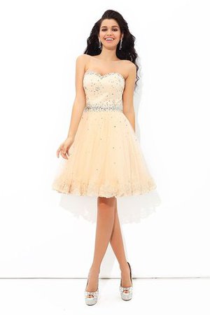 Reißverschluss Ärmelloses A-Linie Perlenbesetztes Cocktailkleid mit Herz-Ausschnitt - Bild 3