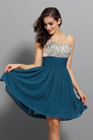 Normale Taille Chiffon Bootsförmiger Ausschnitt A-Linie Cocktailkleid ohne Ärmeln - Bild 1
