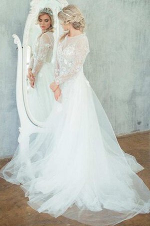 A-Line klassisches langärmeliges Tüll Brautkleid mit Knöpfen mit Schichtungen - Bild 4