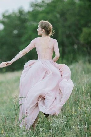 Abito da Damigella in Pizzo Lungo in Chiffon con Mezze Maniche A-Line con Piega - Foto 2