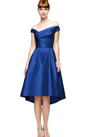 Ärmellos schulterfreier Ausschnitt V-Ausschnitt Satin A-Line knielanges Brautjungfernkleid - Bild 1