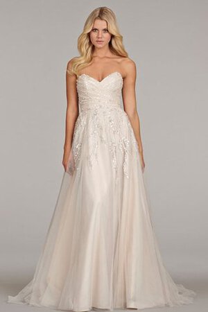 Abito da Sposa Naturale Senza Maniche Schiena Nuda con Perline con Cristino in Tulle - Foto 2