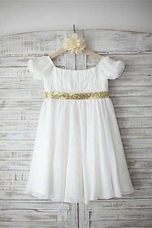 Robe de cortège enfant ligne a en chiffon avec perle de col bateau avec fleurs - Photo 1