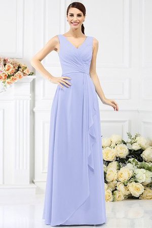 Robe demoiselle d'honneur longue de fourreau en chiffon avec perle v encolure - Photo 17