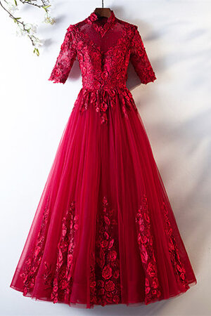 A Linie Hoher Ausschnitt Herrlich Formelles Ballkleid mit Blume - Bild 1