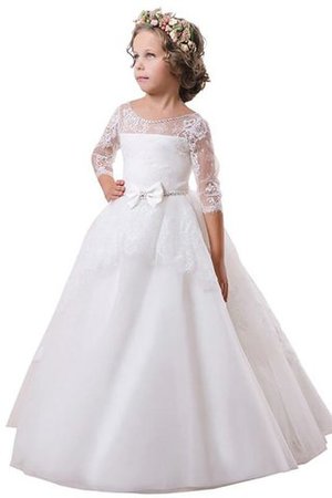 Robe de cortège enfant naturel en satin avec fleurs jusqu'au sol avec manche longue - Photo 1