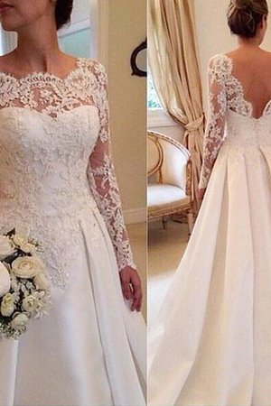 Abito da Sposa Naturale Coda A Strascico Corto con Maniche Lunghe in Raso Lusso - Foto 1