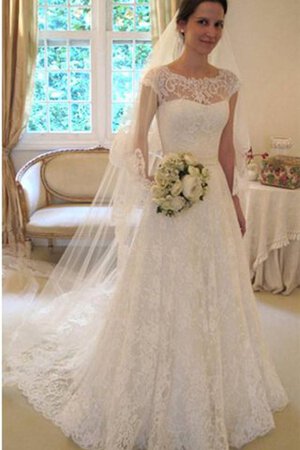 Schaufel-Ausschnitt a linie ewiges kurze Ärmeln Brautkleid mit Bordüre mit Gürtel - Bild 4
