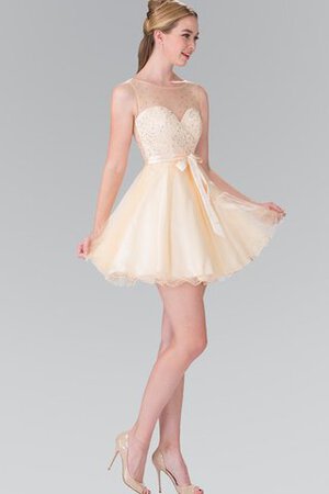 Perlenbesetztes mini tiefer V-Ausschnitt schlichtes Abschlusskleid mit Gürtel ohne Ärmeln - Bild 1