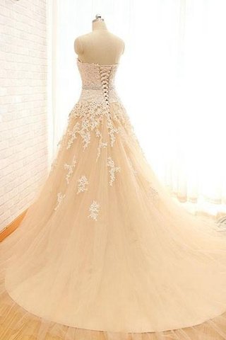 Robe de mariée avec manche épeules enveloppants de col en cœur appliques en tulle trou serre - Photo 2