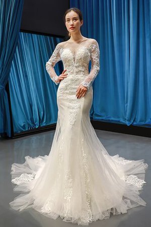 Robe de mariée avec manche longue encolure ronde élégant textile en tulle luxueux - Photo 6