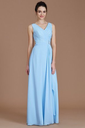 Gerüschtes V-Ausschnitt Bodenlanges Brautjungfernkleid aus Chiffon ohne Ärmeln - Bild 6