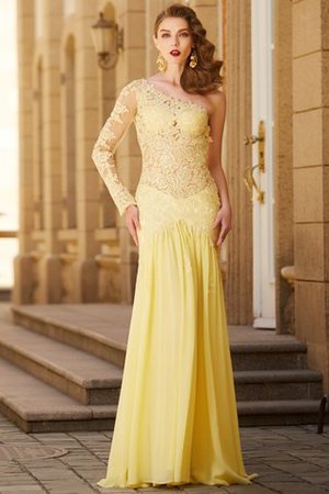 Abito da Ballo con Maniche Lunghe in Chiffon Monospalla Lunghi Tubino - Foto 3