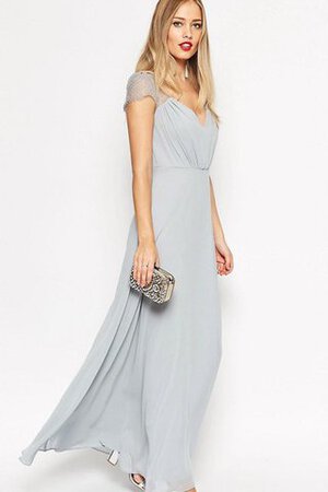 Robe demoiselle d'honneur distinguee facile avec chiffon ruché avec manche courte - Photo 1