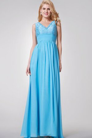 Plissiertes V-Ausschnitt Chiffon langes bodenlanges Brautjungfernkleid mit Bordüre - Bild 1