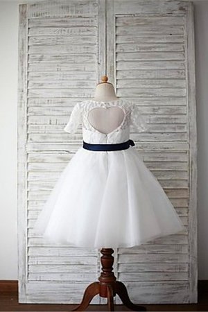 Prinzessin Halbe Ärmeln Ärmellos Bodenlanges Blumenmädchenkleid mit Blume - Bild 3
