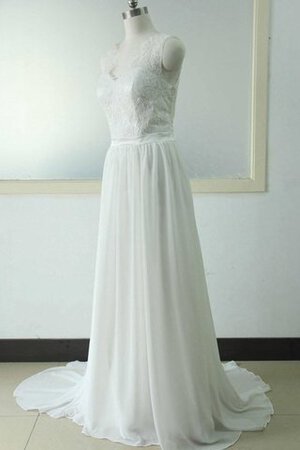 A-Line V-Ausschnitt Satin wadenlanges Brautkleid aus Spitze mit Blume - Bild 1