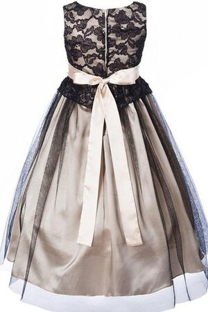 Empire Taille Spitze Bateau Satin Duchesse-Linie bodenlanges Blumenmädchenkleid - Bild 3