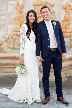 Robe de mariée festonné fermeutre eclair avec nœud à boucles boutonné avec manche longue - Photo 1